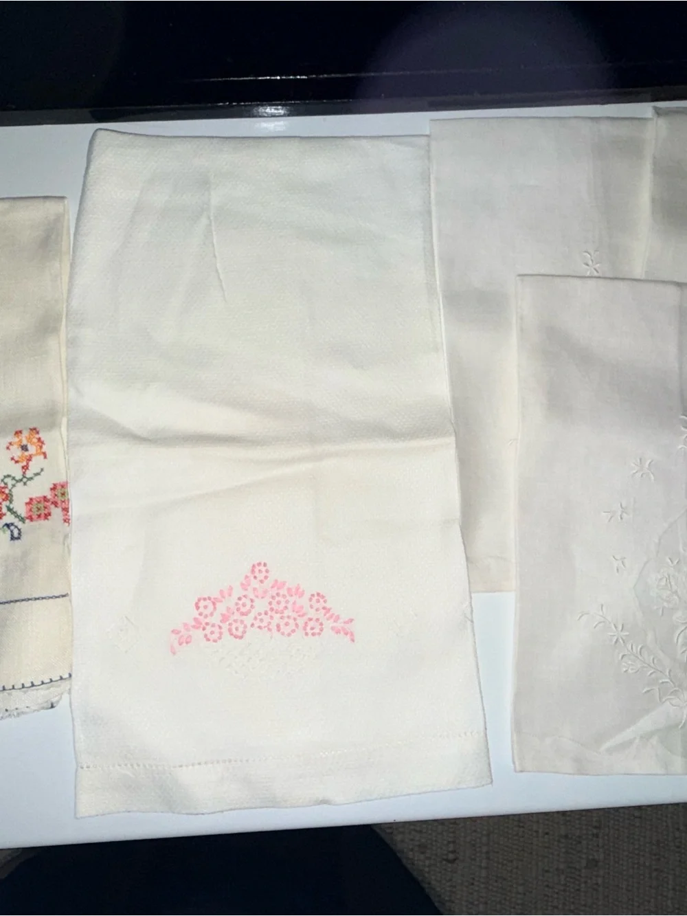 Vintage Hand Embroidered & Cross Stitch Linens Lot - 8pc